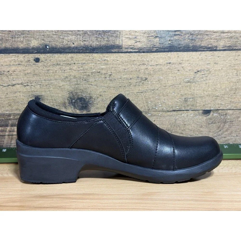 🔥Clarks Collection Women's 11W Angie Pearl Black Leather Slip On Loafers Shoes